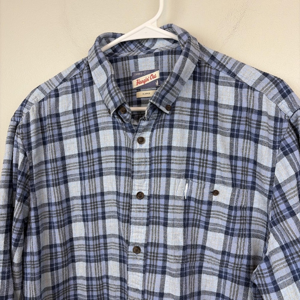 Johnnie-O Shirt Mens XL Blue Plaid Hangin' Out Flannel Button Down Cotton Casual
